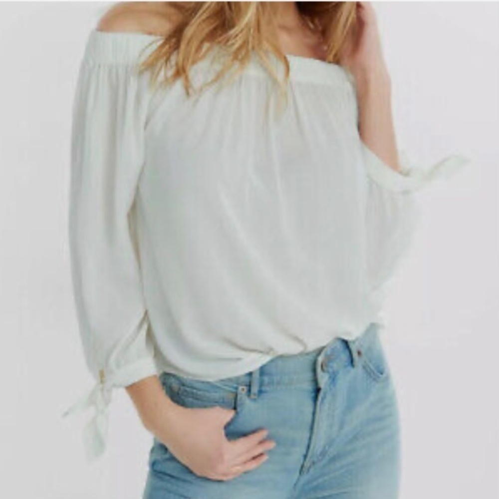Express off shoulder tie sleeve ivory blouse size XXS